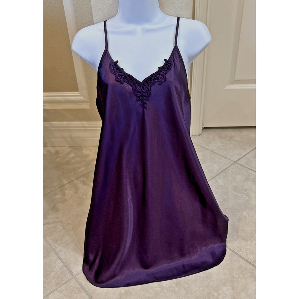 VTG Basic Editions Intimates Purple Satin Nightgown Dress Sz M Babydoll New